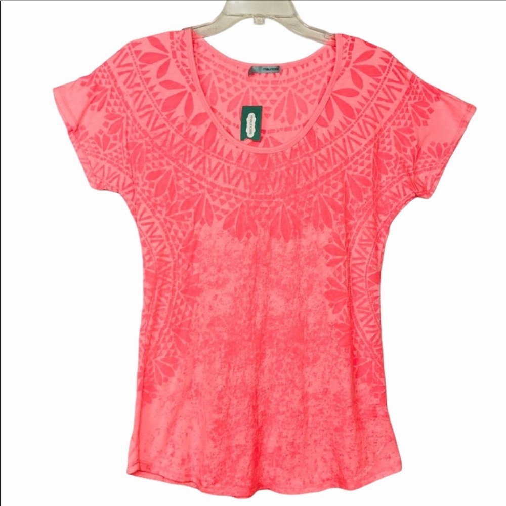 Maurices Women’s Cotton Blend  Tie Dye Texture Hot Pink Neón Short Sleeve Top M
